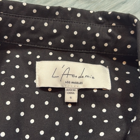 L’Academie The Elaine Black White Polka Dot Long Sleeve Wrap Top sz S - Picture 7 of 9